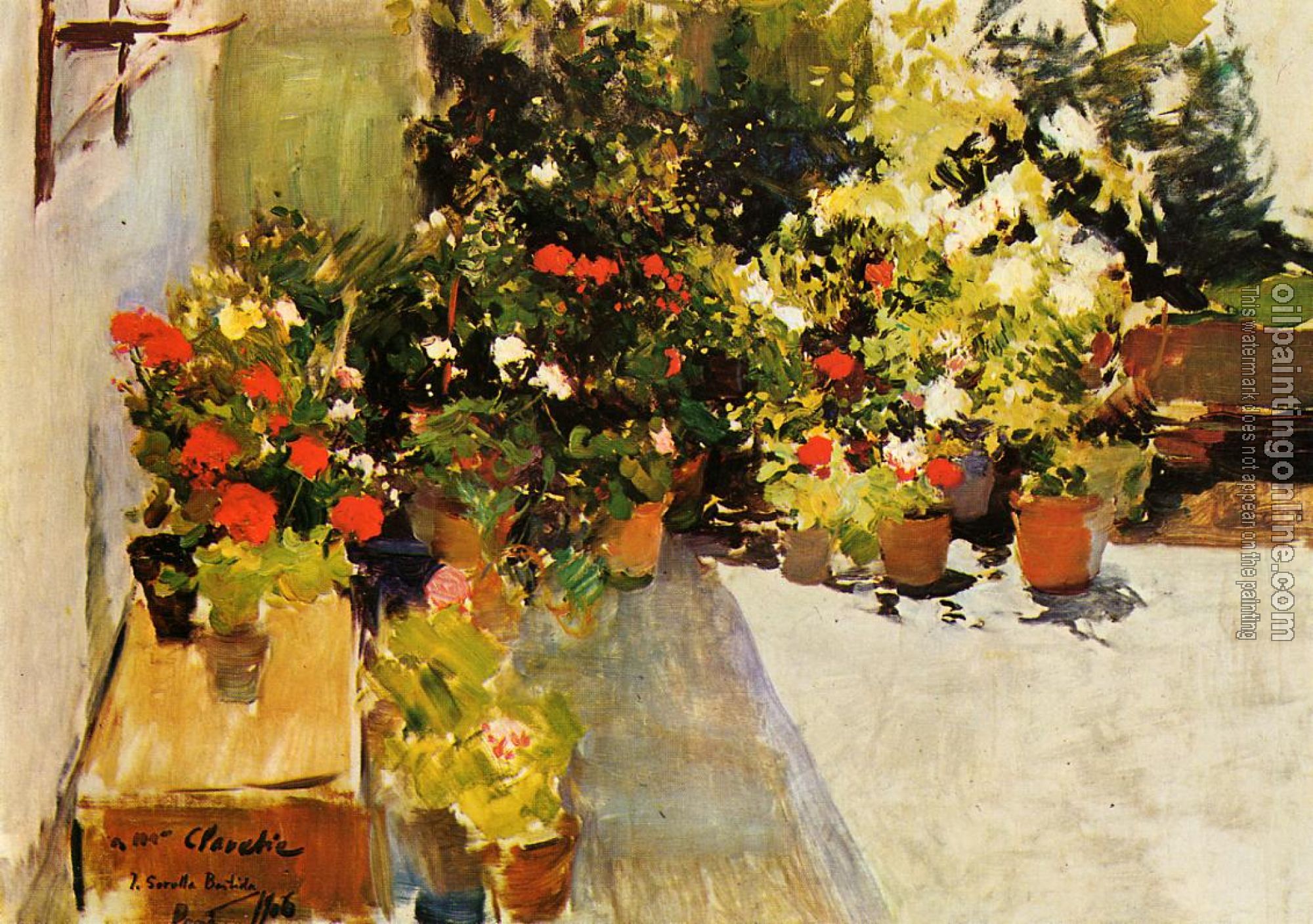 Joaquin Sorolla y Bastida - A Rooftop with Flowers